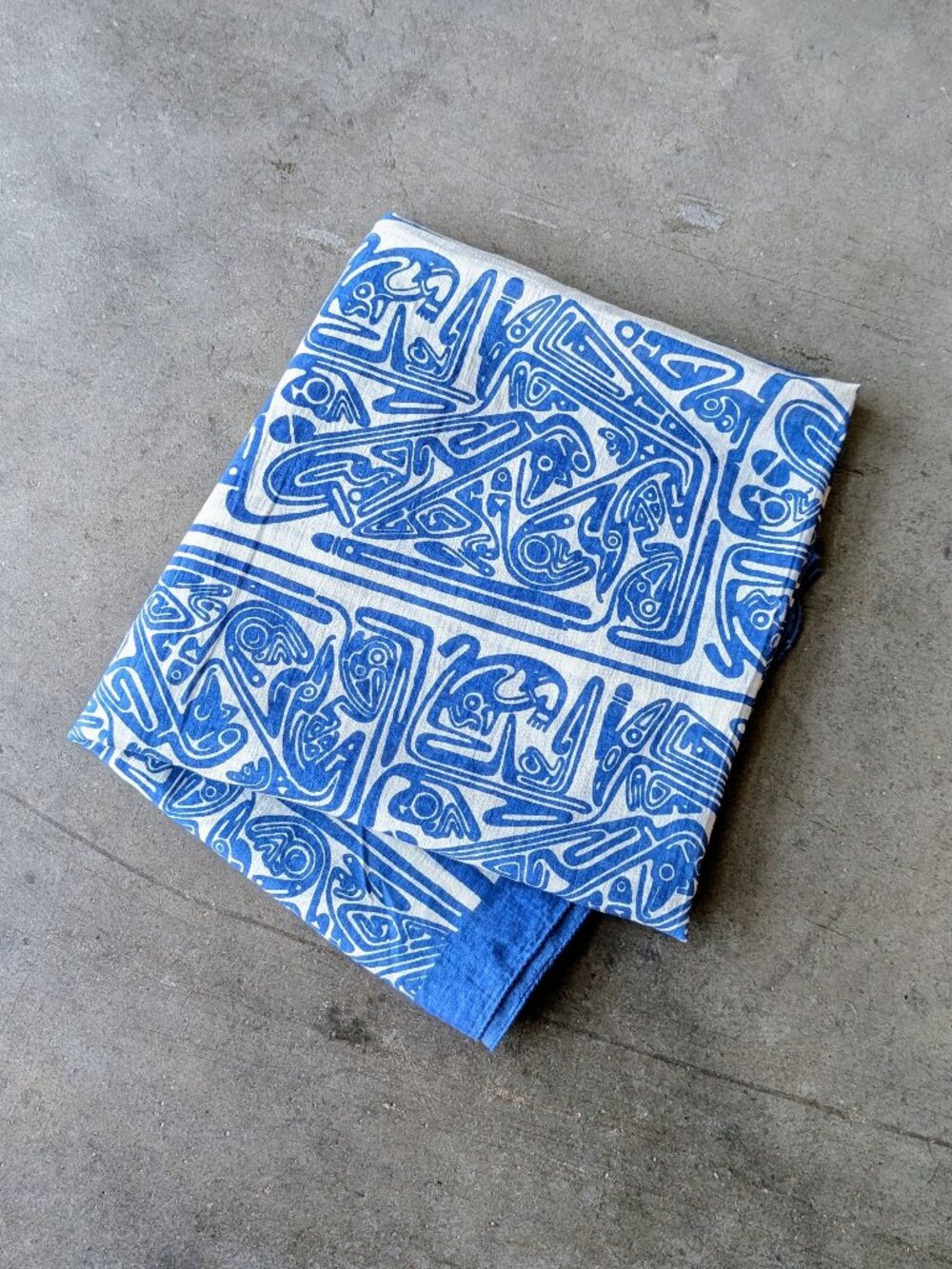 Blue and White Block Print Oversized Square Tapestry Scarf